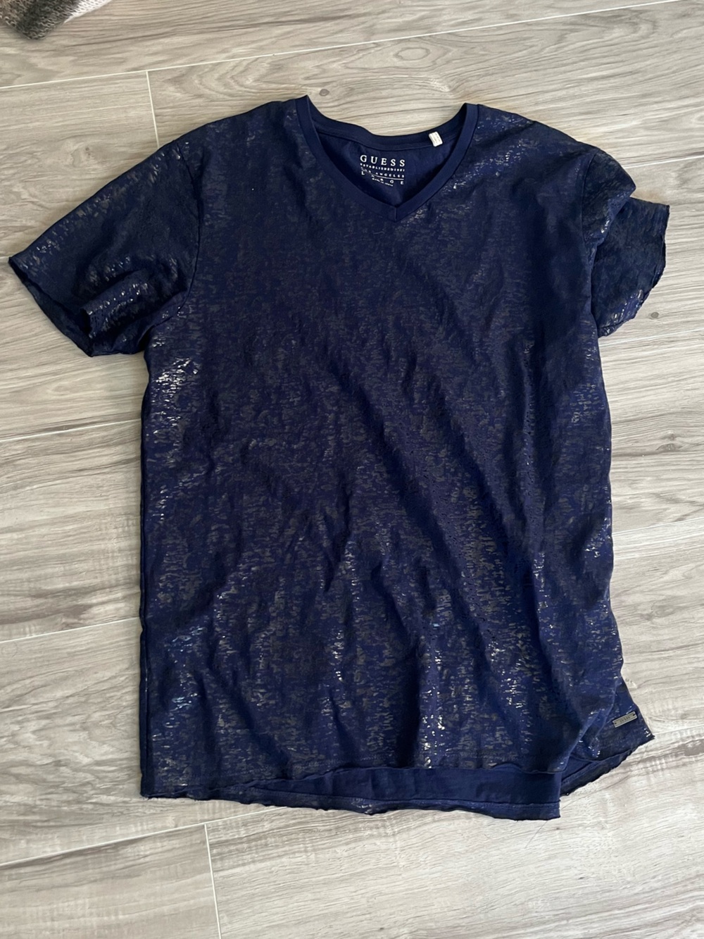 Guess Navy Blue Short Sleeve V-Neck Tee